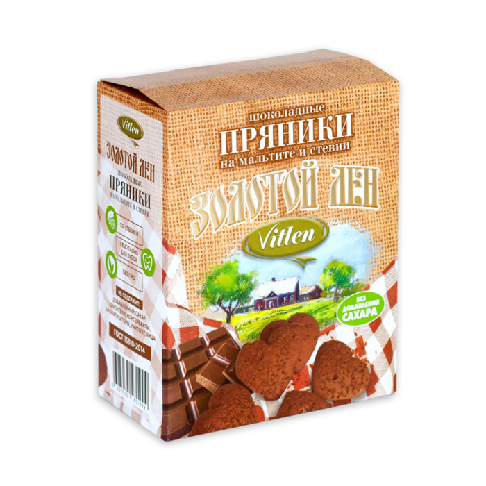Пряники Золотой лен шоколадные на мальтите и стевии 200гр