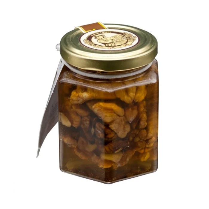 Мед Сотка 220гр цветочный с грецким орехом ст/б Башкирские пасеки