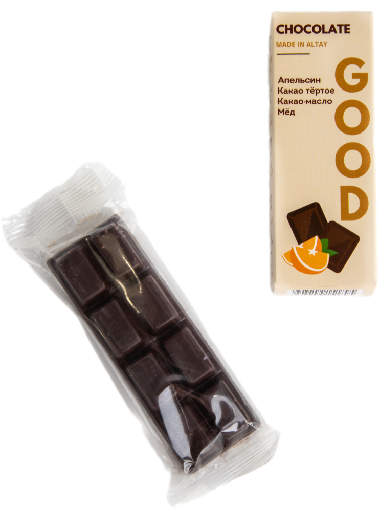 Шоколад на меду Good 25гр темный шоколад/апельсин