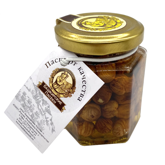 Мед Сотка 210гр цветочный с фундуком ст/б Башкирские пасеки