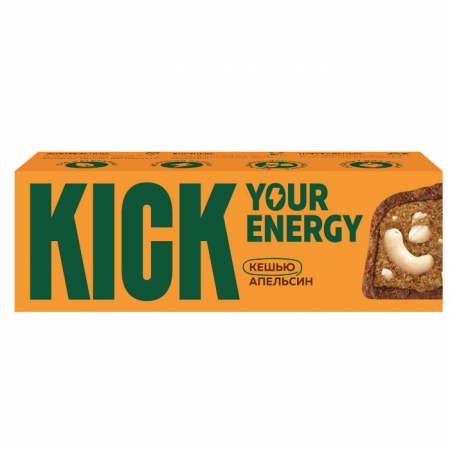 Батончик KICK energy 45г кешью/апельсин в карамельном шоколаде
