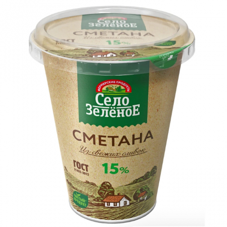 Сметана Село зеленое 300гр 15% пл/ст