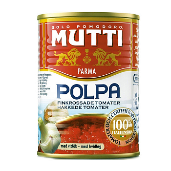 Томаты MUTTI 400гр консервированные резанные кубиками с чесноком