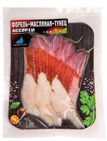 Ассорти рыбное 150г (форель, масляная, тунец) х/к в/у Дивный берег