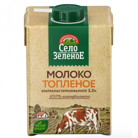 Молоко Село зеленое 487гр топленое 3,2% п/пак 