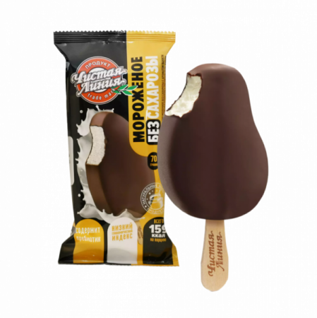 Мороженое (эскимо) молочное в шокол.глазури без сахарозы 70гр Чистая линия