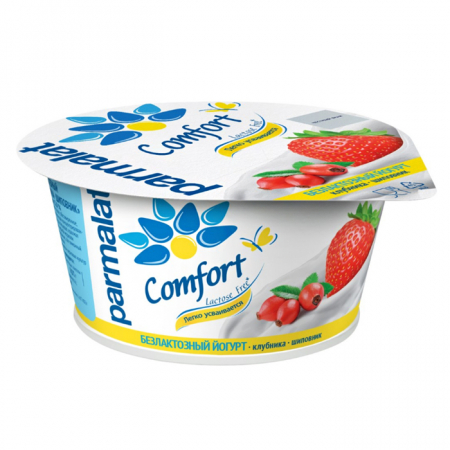 Йогурт Пармалат 130г 3% безлактозный пл/ст клубника-шиповник