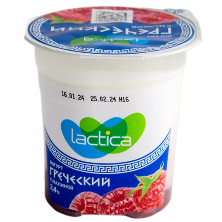 Йогурт Lactica греческий 120г малина м.д.ж. 3,4%