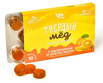 Твердый мед 30гр облепиха/апельсин 10шт HoneyWay
