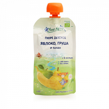 Пюре Fleur Alpine 120гр яблоко/груша/банан пауч
