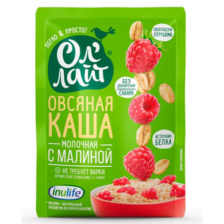 Каша овсяная Оллайт 40гр молочная с малиной