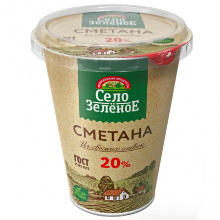 Сметана Село зеленое 300гр 20% пл/ст