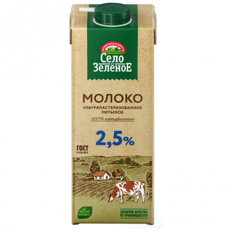 Молоко Село зеленое 0,95л 2,5% п/пак