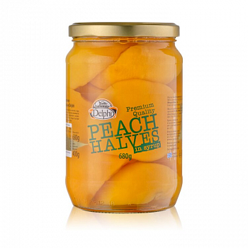 Персики Delphi 680гр половинки в сиропе ст/б