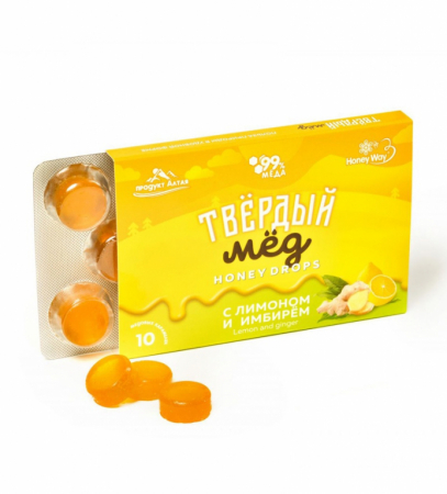 Твердый мед 30гр лимон/имбирь 10шт HoneyWay
